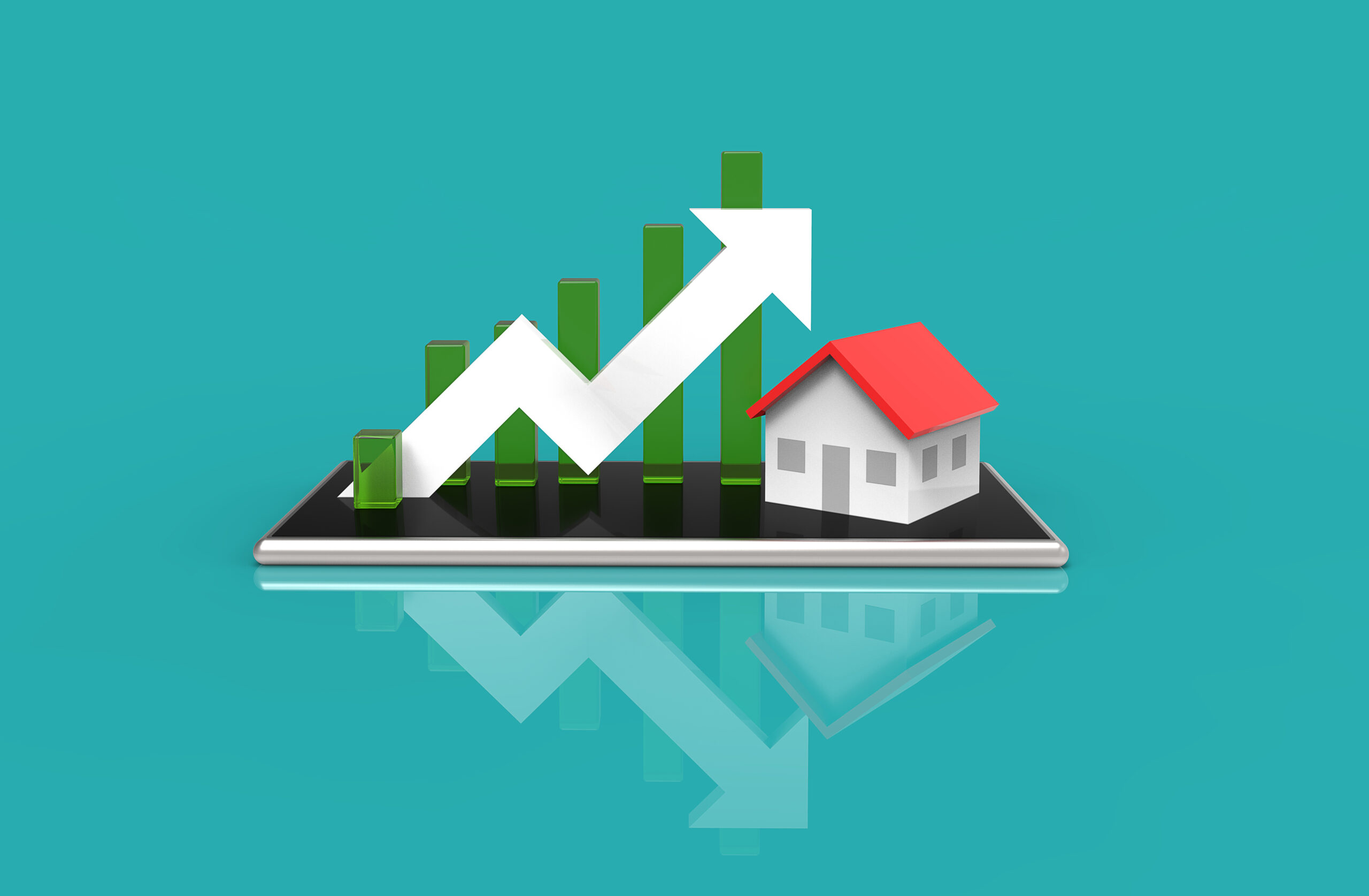 Growth real estate concept. Business graph and house